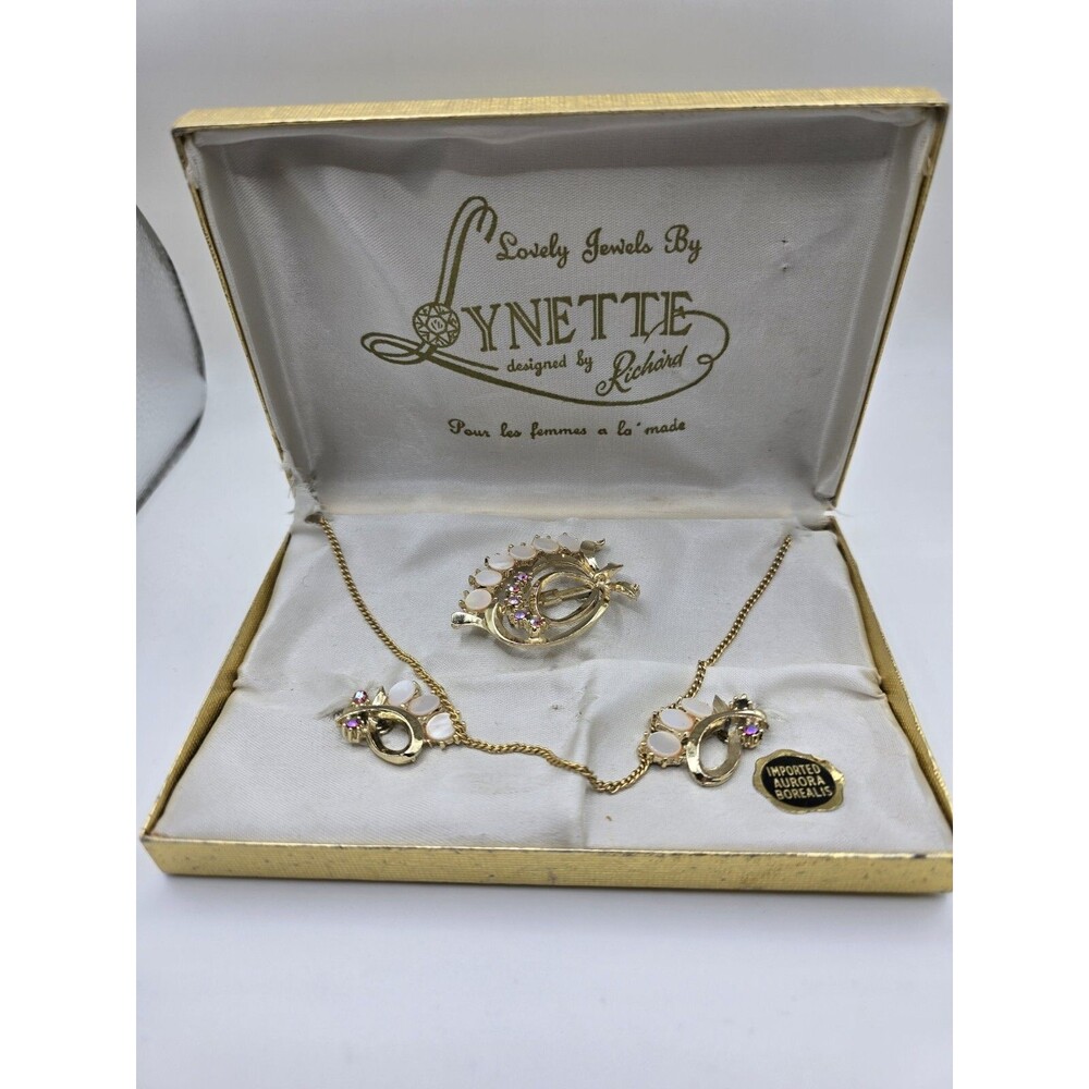 Lynette By Richard Genuine Aurora Borealis Chain, Brooch, and Clip Ons Vintage
